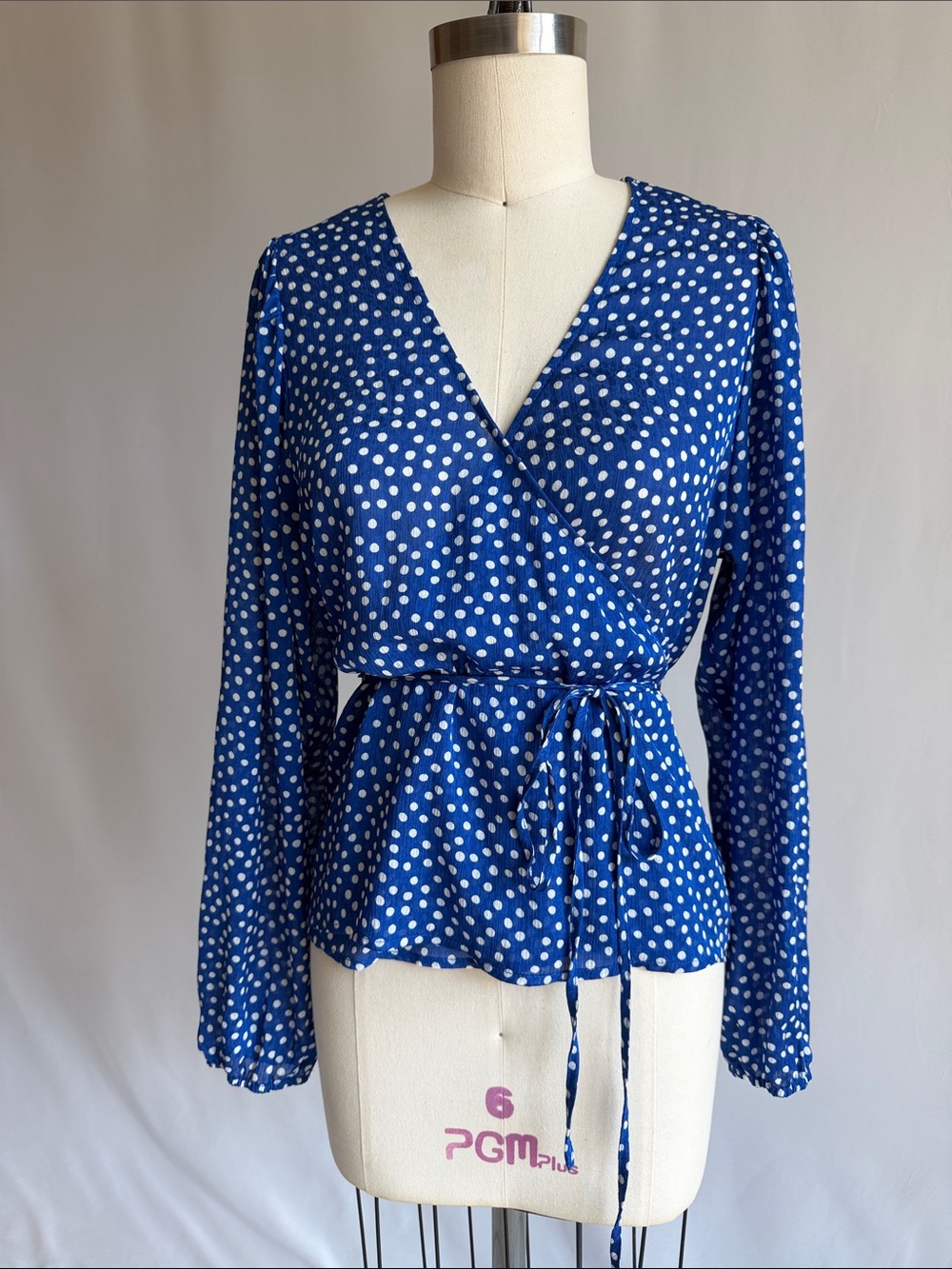 H&M Blue Polka Dot Wrap Blouse